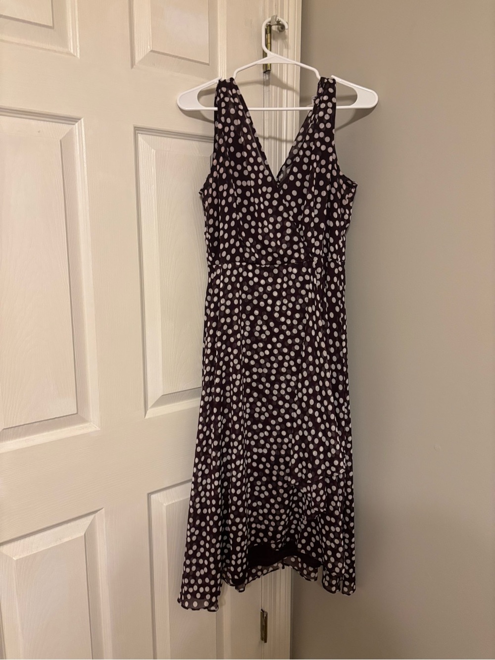 Calvin Klein Brown Midi Dress with White Polka Dots Size 10